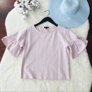 J.Crew | Ruffle Sleeve Pink Cotton Top